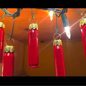 Ornament Set in Sachet. 6 in a set. Red with Gold decorative tops. NWT